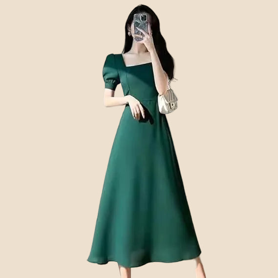 Alinea | Abito Midi Verde Da Donna Svasato Con Maniche Corte 1