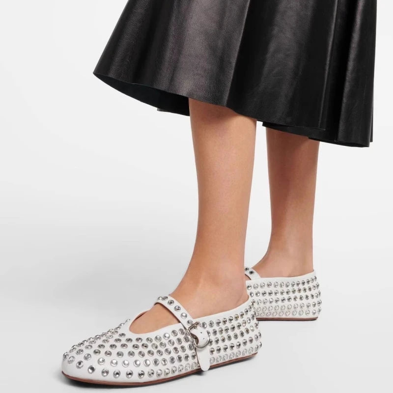 Bella | Donna Ballerine Mary Jane Pelle Strass Cristalli