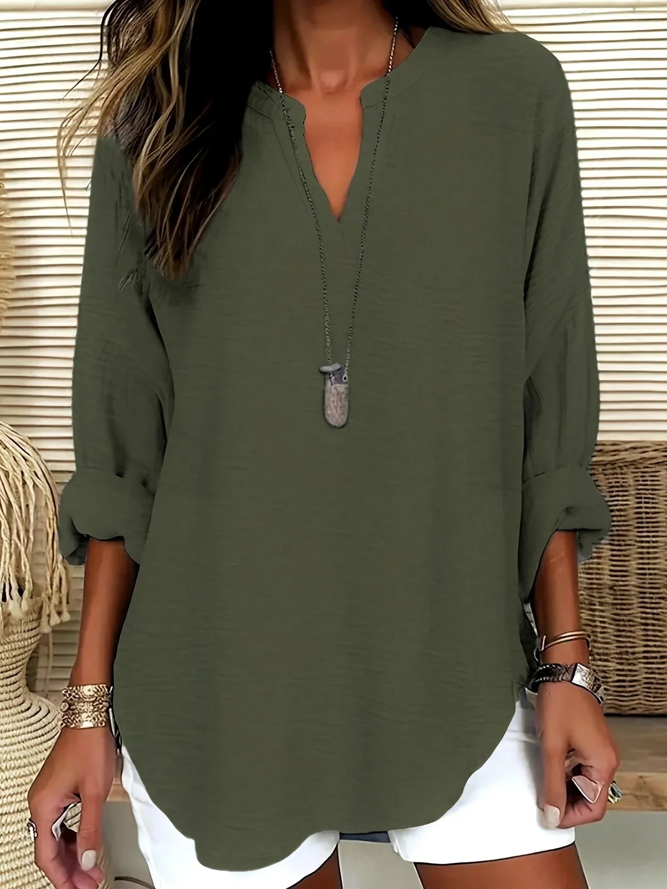 Briela | Blusa a V in Tessuto Leggero Verde