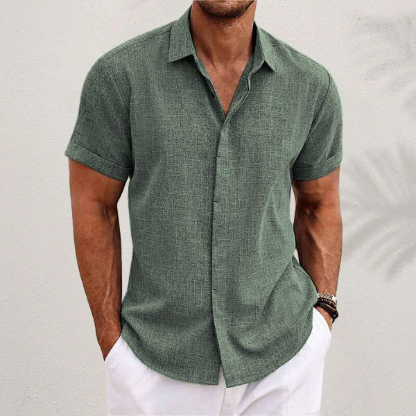 Camicia A Maniche Corte In Lino Per Uomini | Trevix Verde