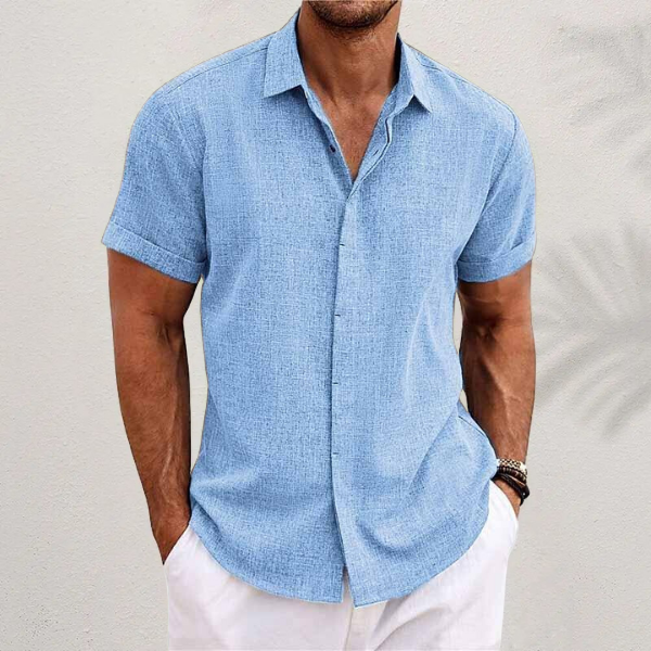 Camicia A Maniche Corte In Lino Per Uomini | Trevix Azzurro Chiaro