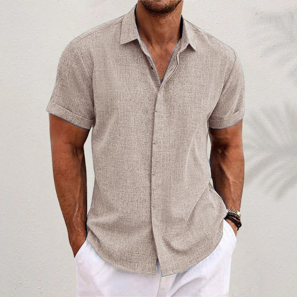 Camicia A Maniche Corte In Lino Per Uomini | Trevix Beige