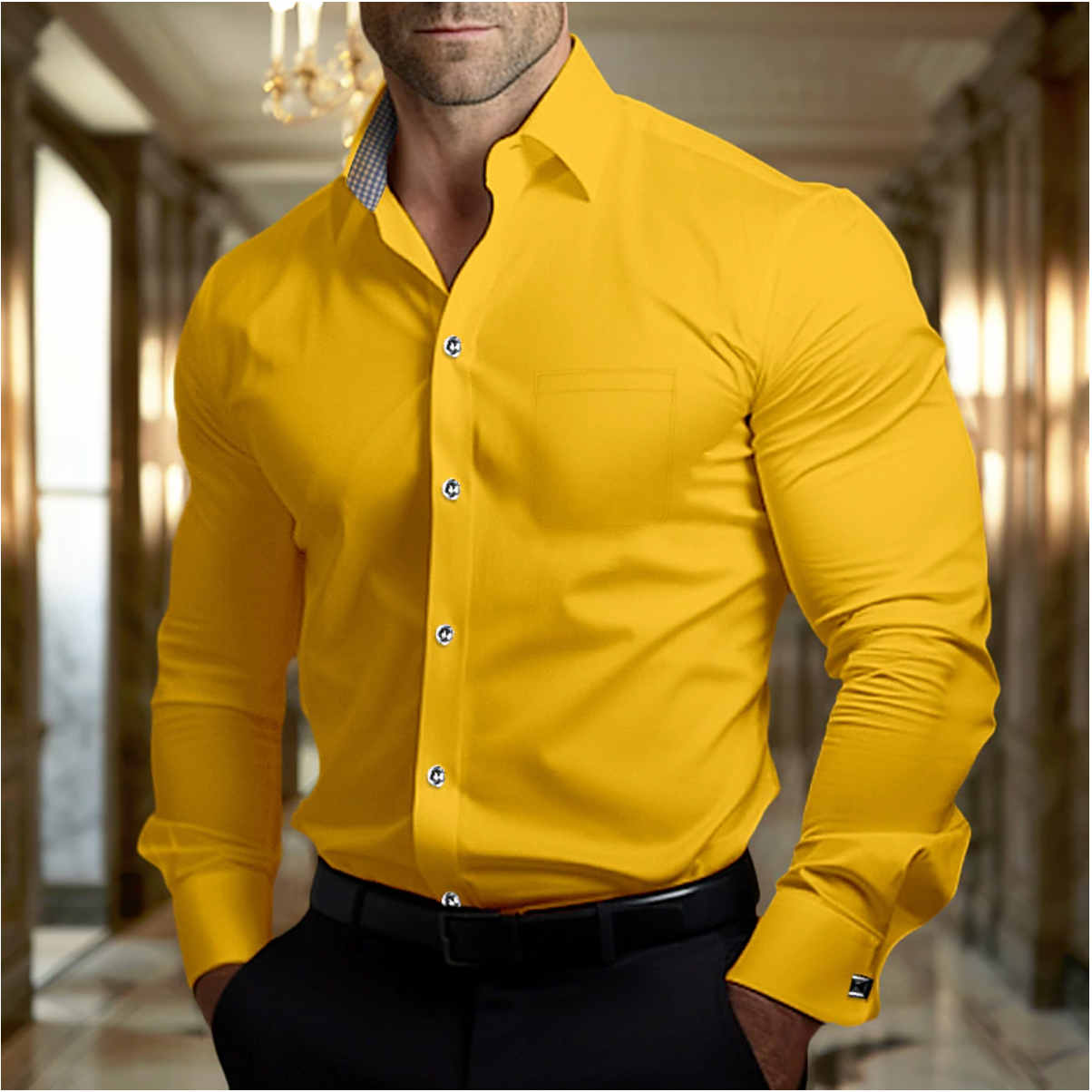 Camicia Da Uomo Cotone Traspirante Manica Lunga | Fabian Giallo