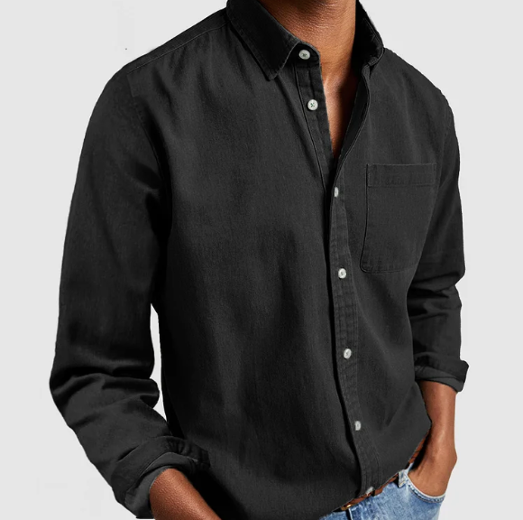 Camicia Denim Per Uomo Cotone Miscela Chiusura Bottoni | Zyn Nero