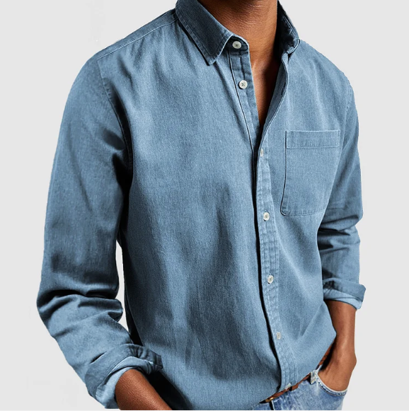 Camicia Denim Per Uomo Cotone Miscela Chiusura Bottoni | Zyn Azzurro