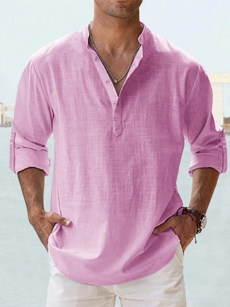 Camicia In Lino Casual Per Uomini | Fentry Rosa