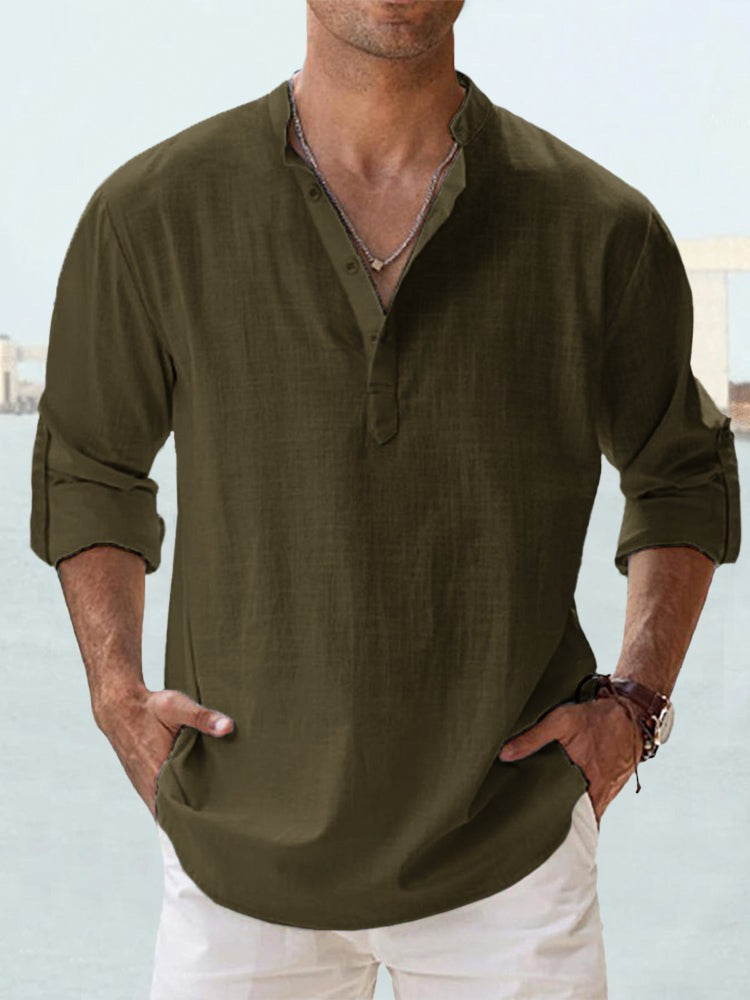 Camicia In Lino Casual Per Uomini | Fentry Verde Militare