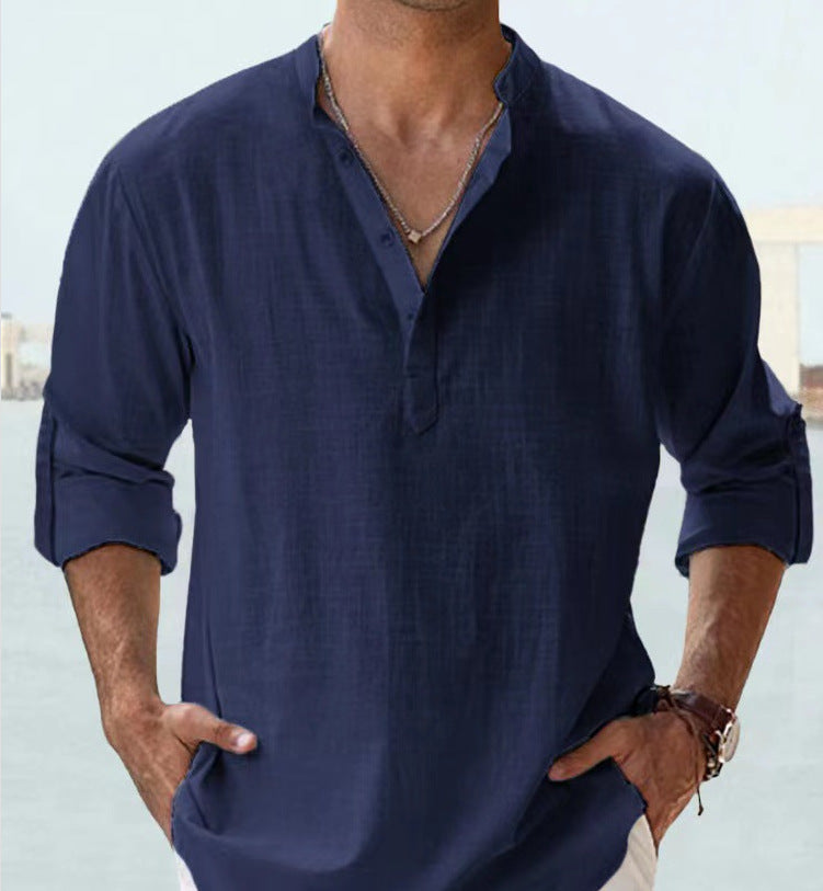 Camicia In Lino Casual Per Uomini | Fentry Blu Navy