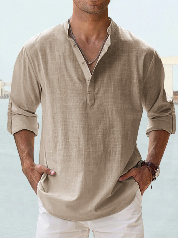 Camicia In Lino Casual Per Uomini | Fentry Cachi