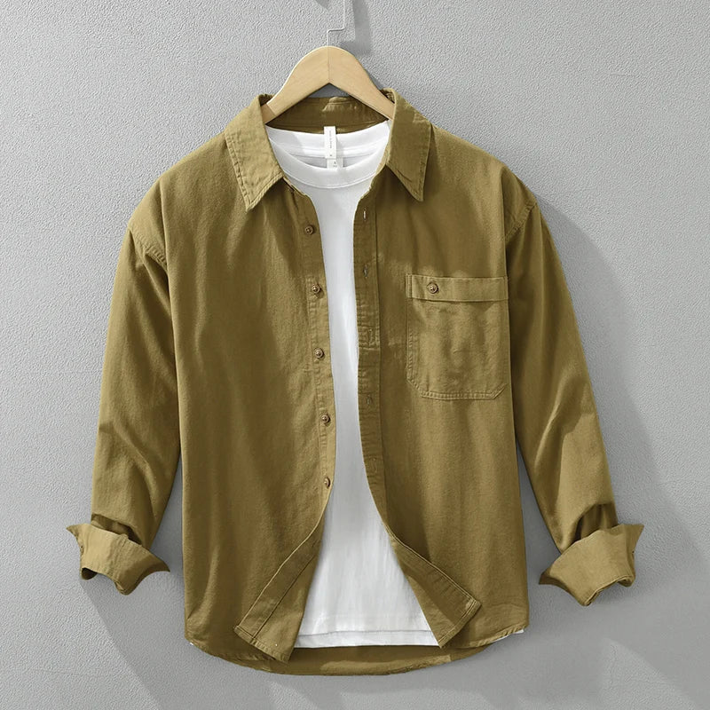 Camicia Manica Lunga in Cotone con Taschino per Uomo | Vynor Marrone
