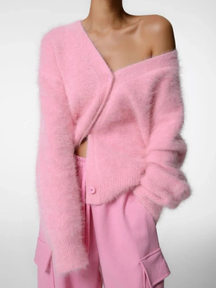 Cardigan Donna Morbido in Maglia Pelosa | Alessa Pink Fur