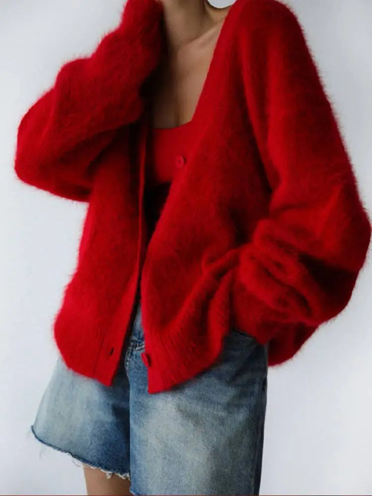 Cardigan Donna Morbido in Maglia Pelosa | Alessa Red Fur