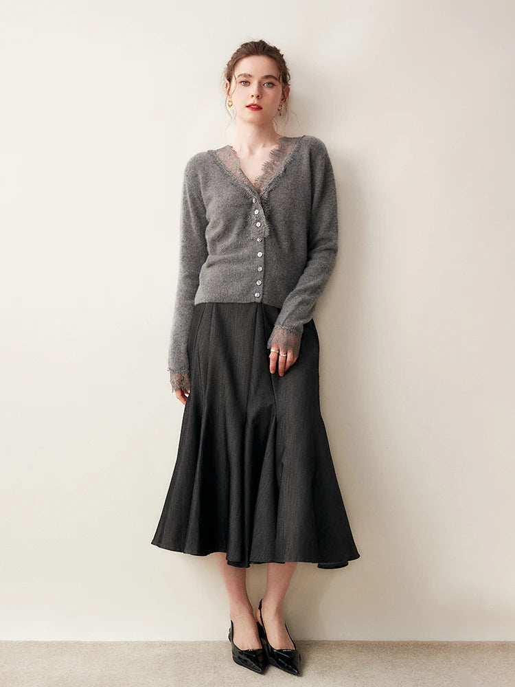 Cardigan Donna in Maglia con Dettagli in Pizzo e Bottoni | Valentina