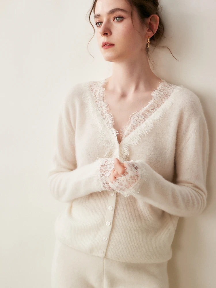 Cardigan Donna in Maglia con Dettagli in Pizzo e Bottoni | Valentina