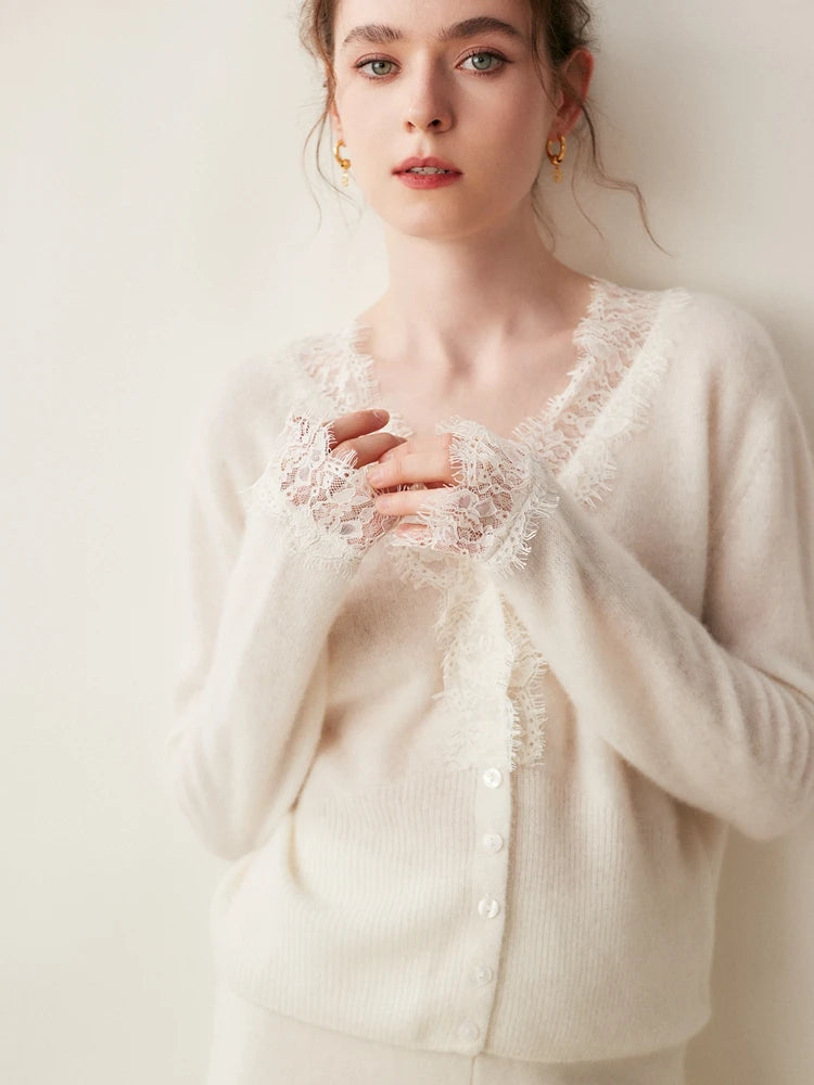 Cardigan Donna in Maglia con Dettagli in Pizzo e Bottoni | Valentina