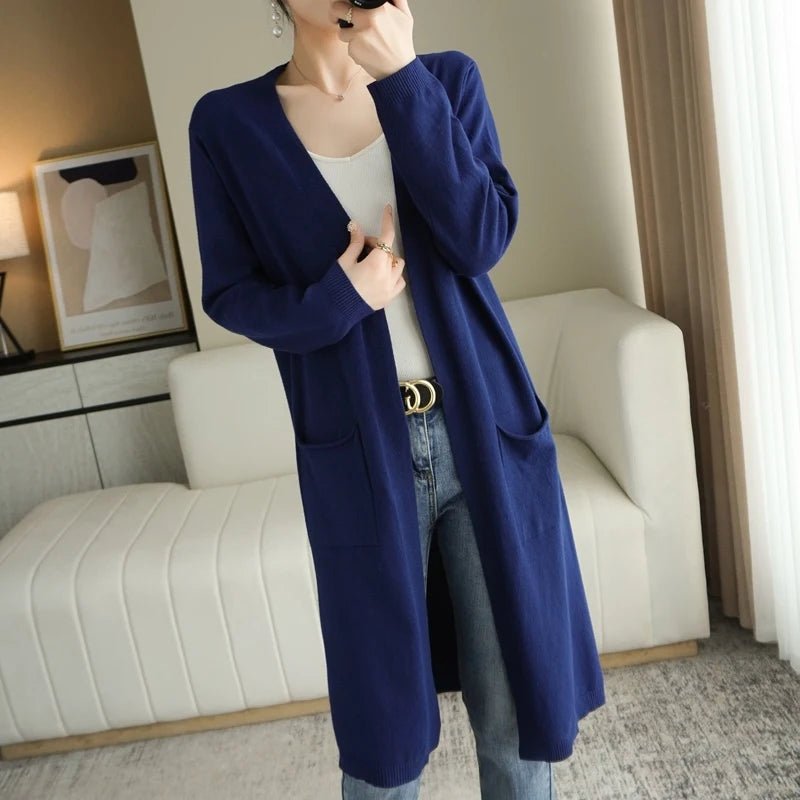 Cardigan Lungo Donna con Tasche | Laura Blu Navy