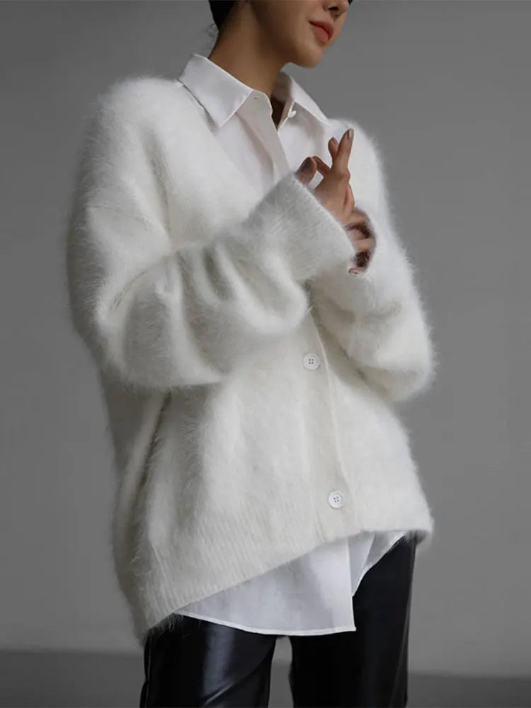 Cardigan Oversize in Cashmere Per Donna | Lunara Pelliccia Neve