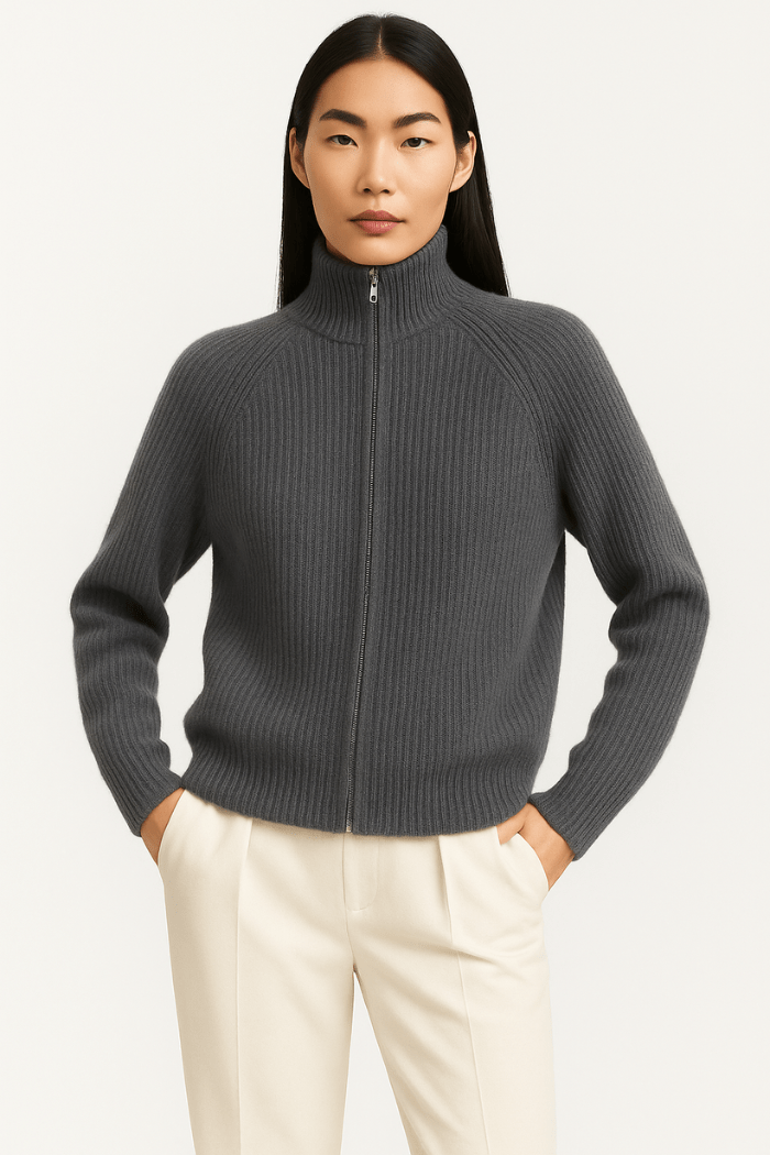 Cardigan con Zip in Maglia per Donna | Marta Grigio