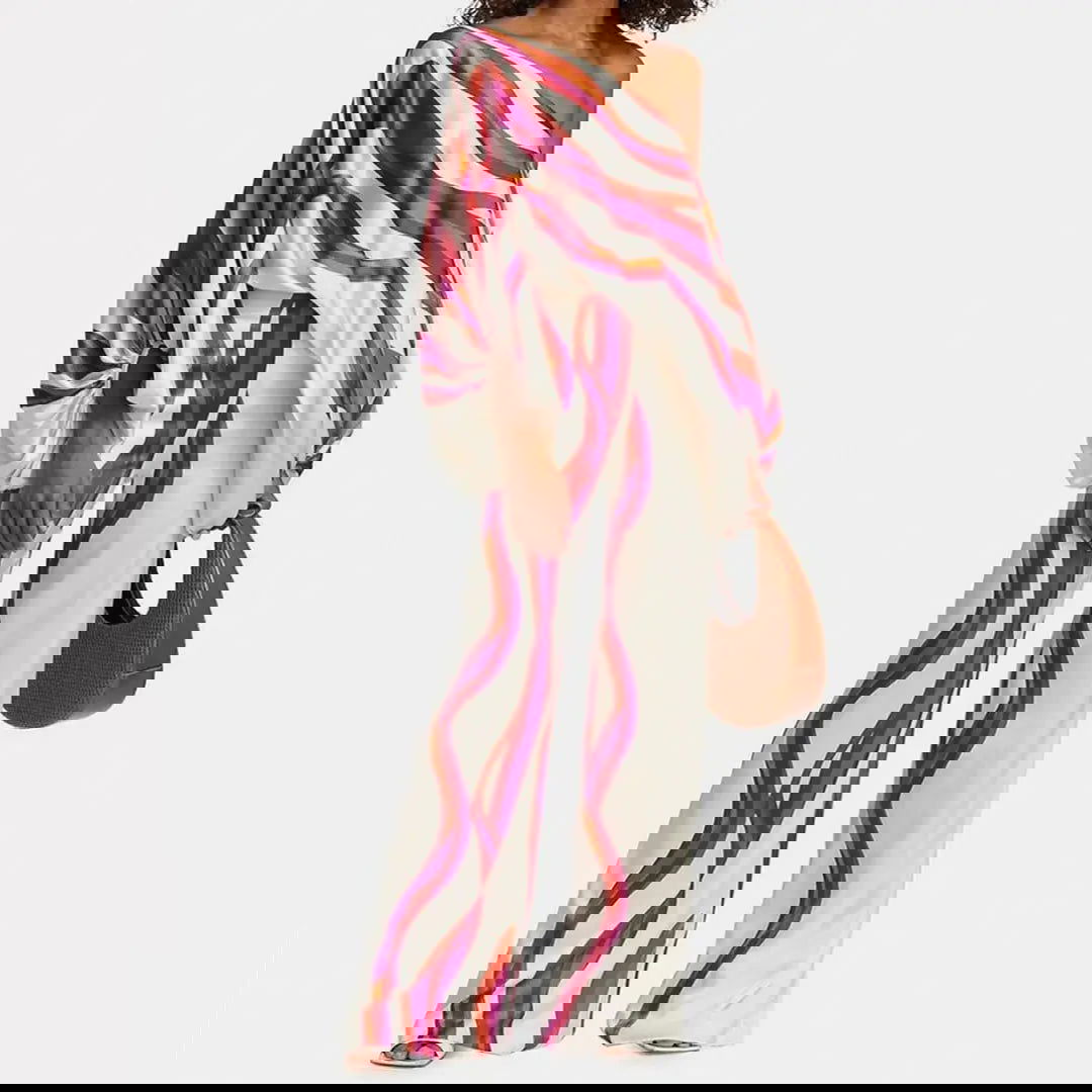 Cielo | Completo Due Pezzi con Maniche a Lanterna e Pantaloni a Gamba Larga Fucsia