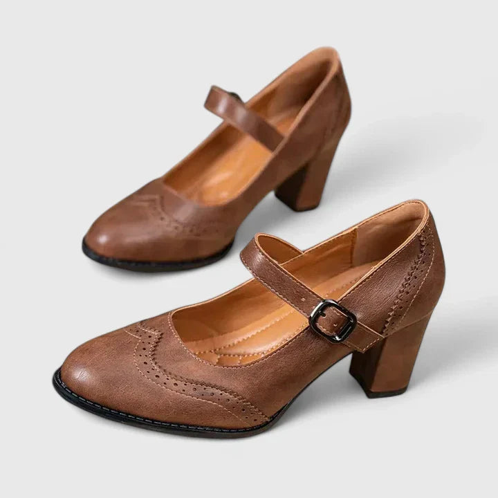 Clara | Scarpe Mary Jane Donna Primavera Tacco a Blocco Brogue Pelle 3