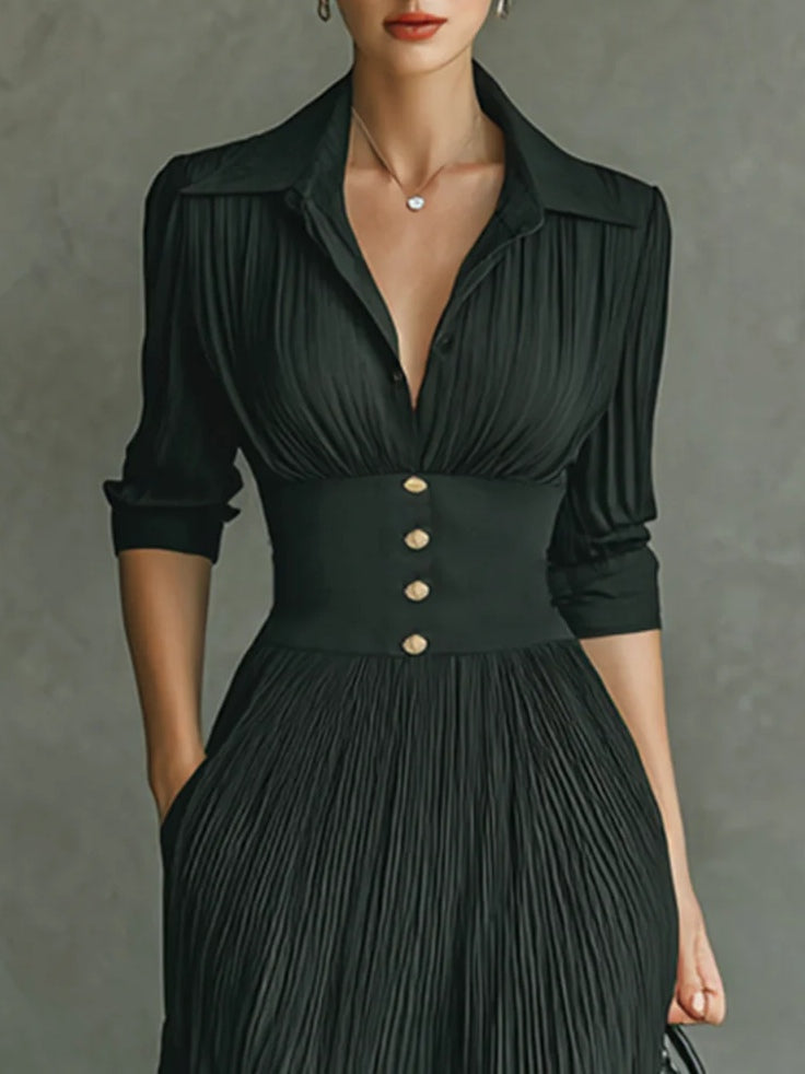Darcy | Abito da Donna Maxi Plissettato Nero Colletto Corsetto 2