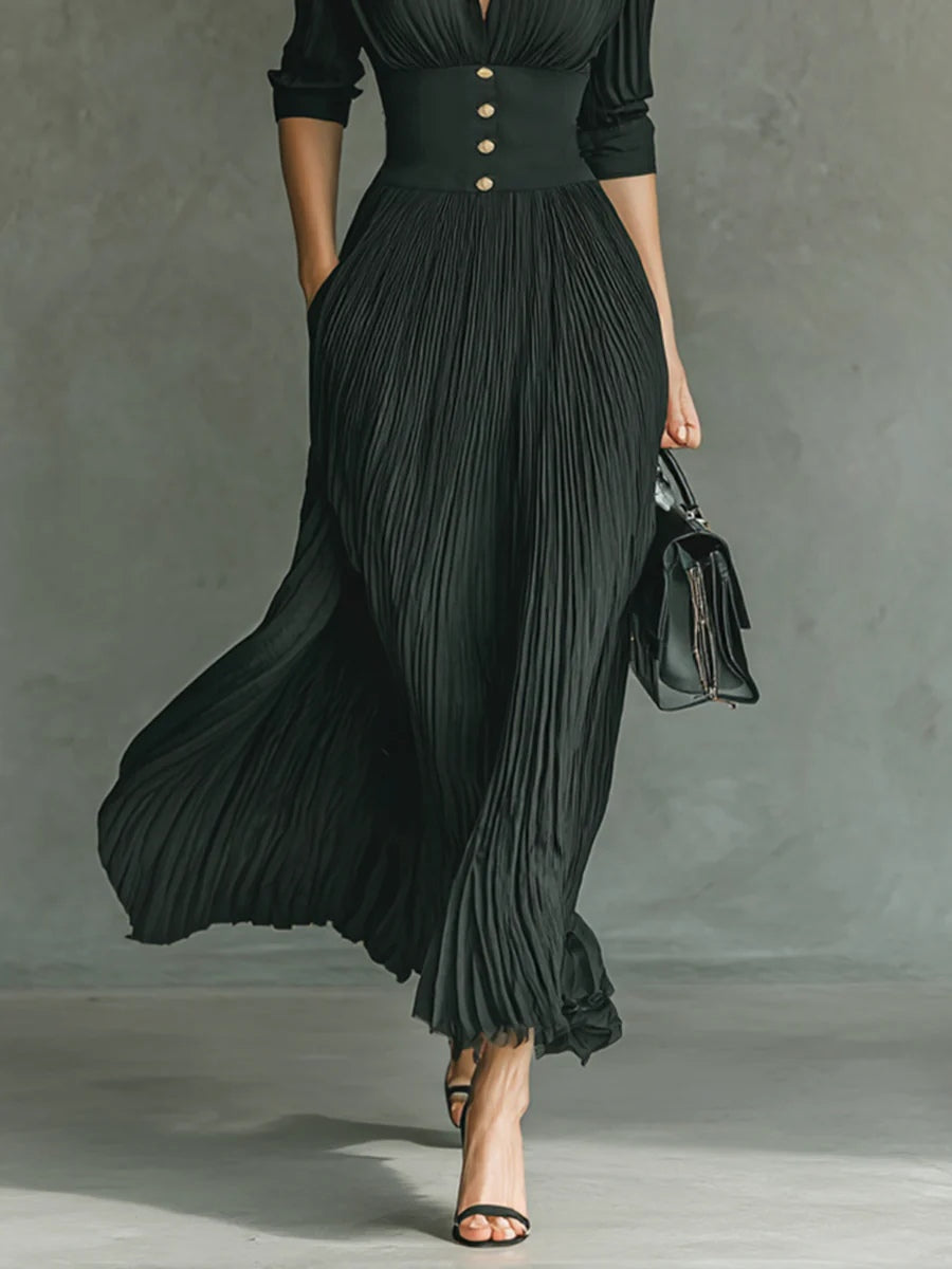 Darcy | Abito da Donna Maxi Plissettato Nero Colletto Corsetto 3