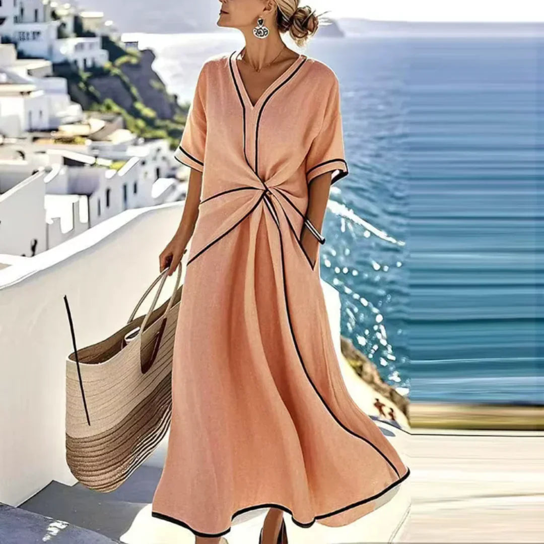 Daria | Vestito Midi Donna Elegante Nodo Frontale Bordura 2