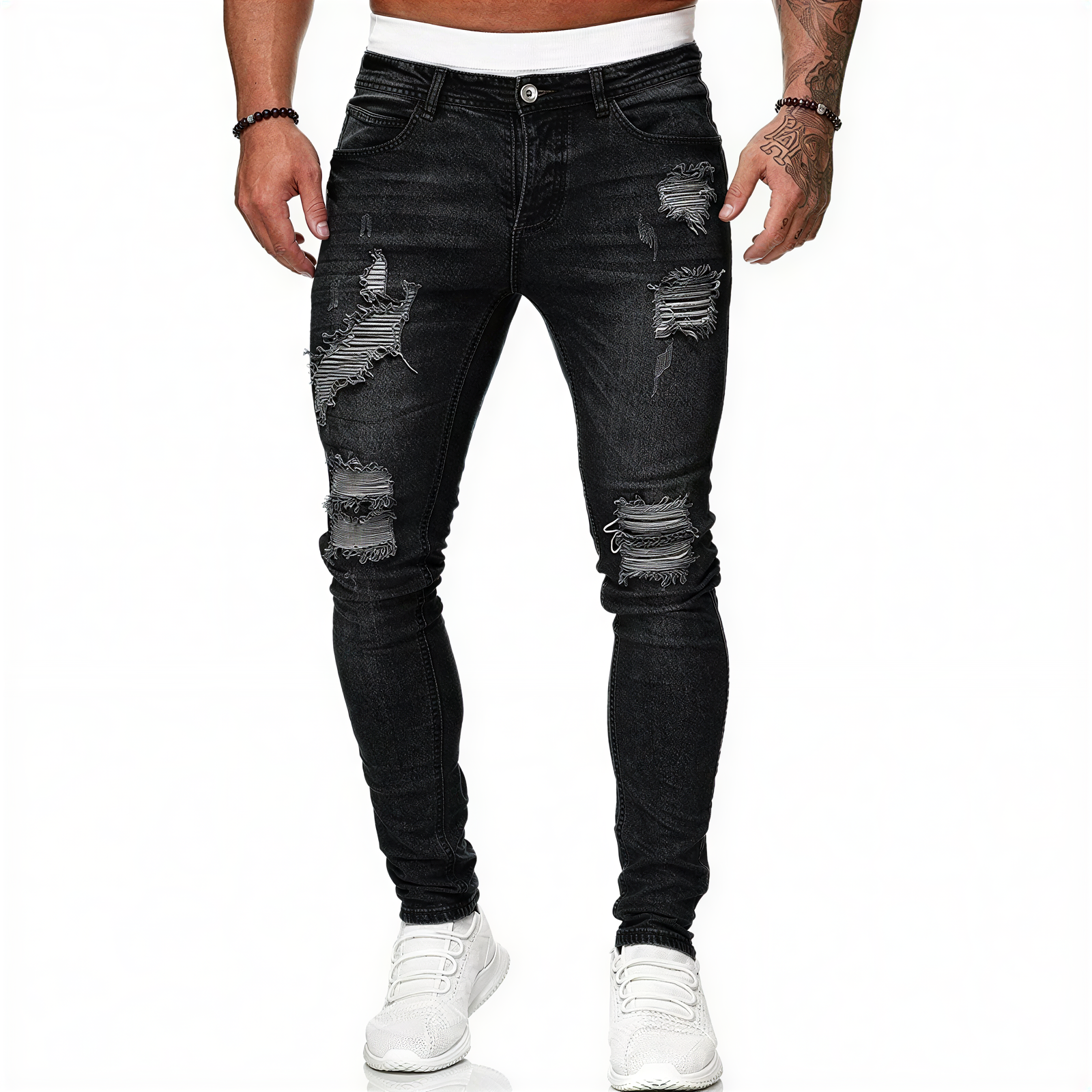 Dario | Jeans Skinny in Denim Strappato Nero