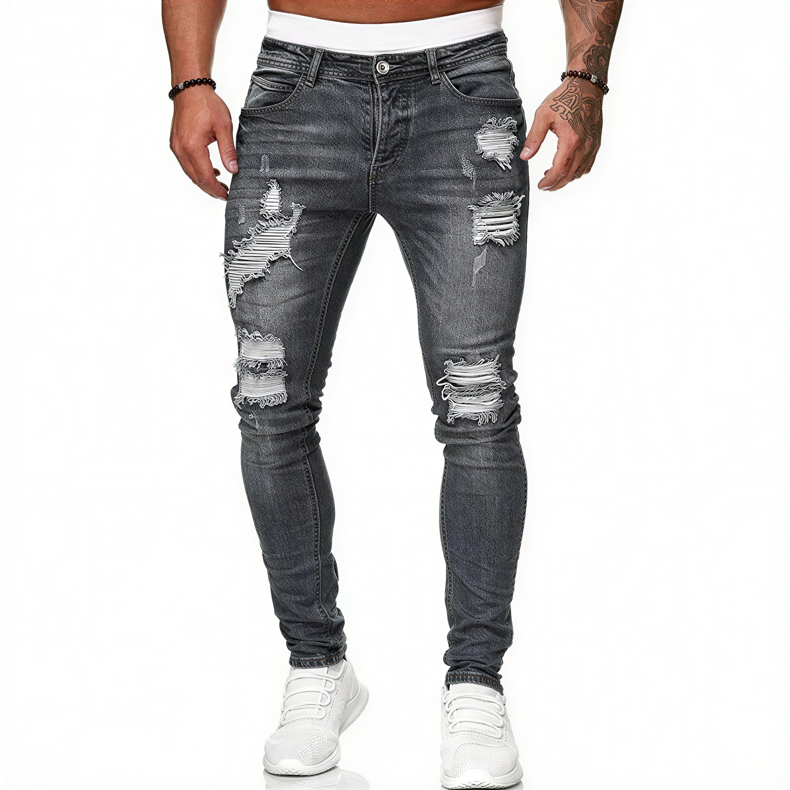 Dario | Jeans Skinny in Denim Strappato Grigio