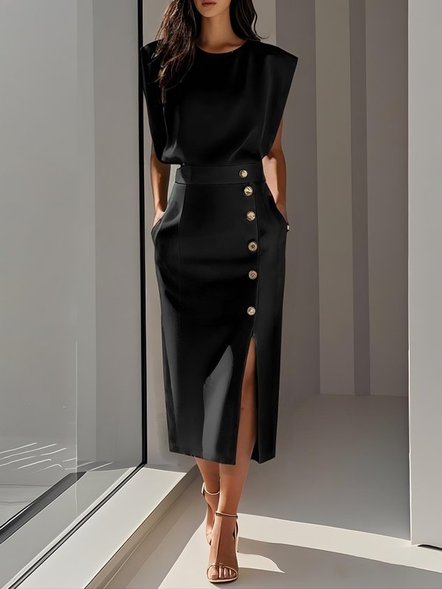 Diane | Abito da Donna Midi Spalle Imbottite Senza Maniche Spacco 1
