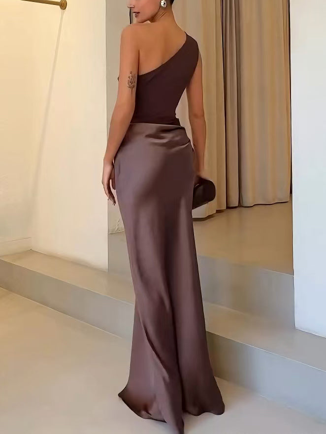 Donna | Abito da Donna Maxi Monospalla Arricciato in Satin 6