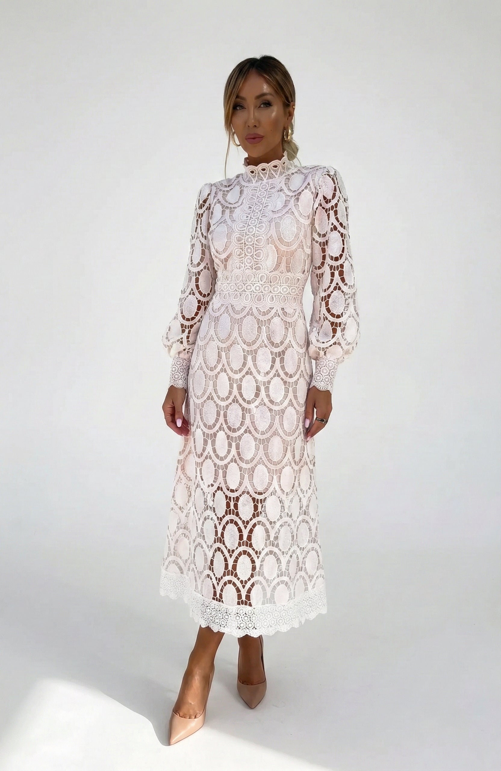 Dorella | Abito Midi Abito Da Cerimonia Donna Pizzo Maniche Lunghe