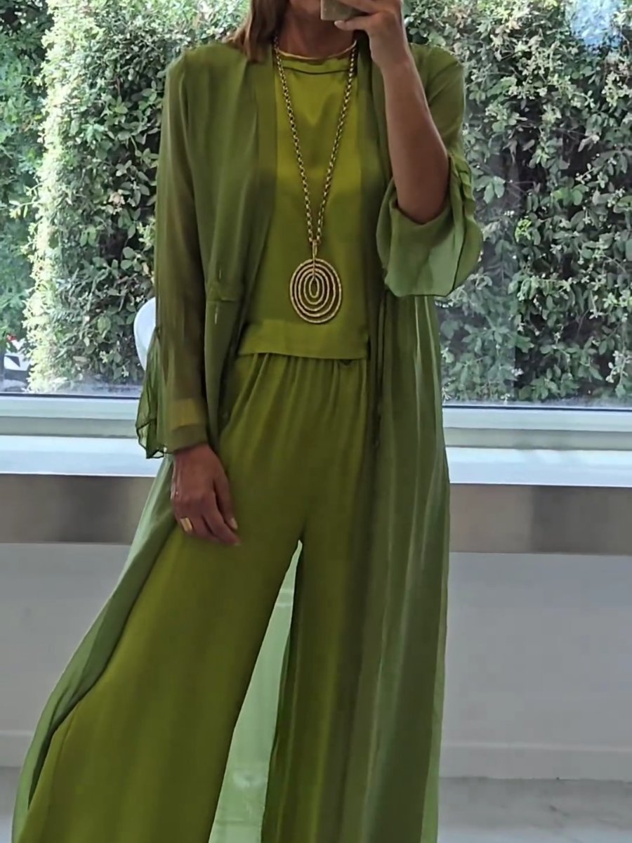 Eldra | Donna Completo con Pantaloni a Gamba Larga Verde