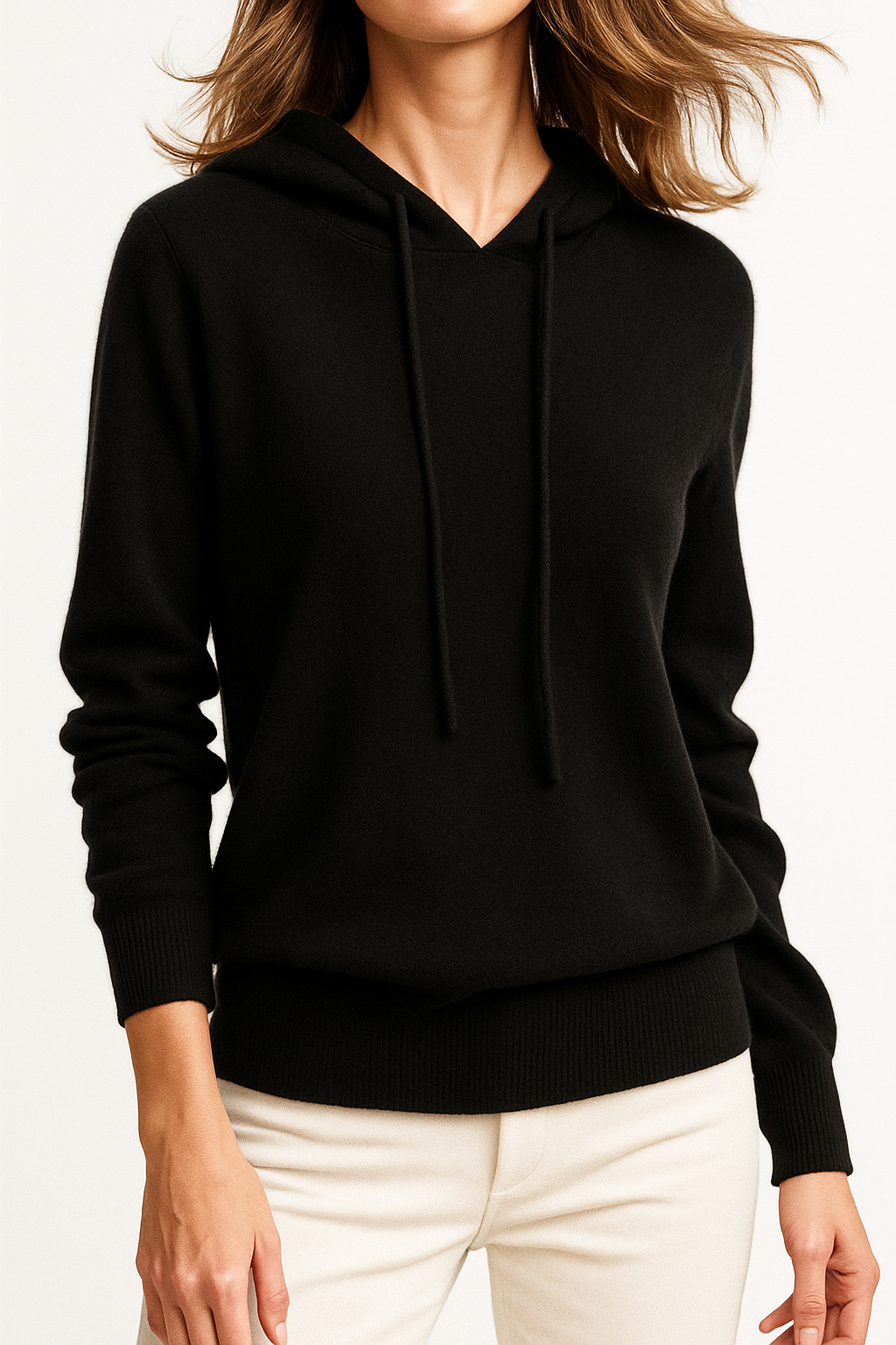 Felpa in Maglia con Cappuccio per Donna | Elise Nero