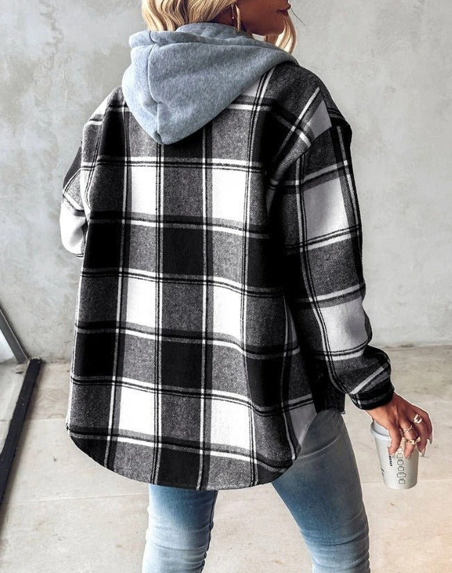 Giacca in Flanella a Quadri con Cappuccio per Donna | Eliana