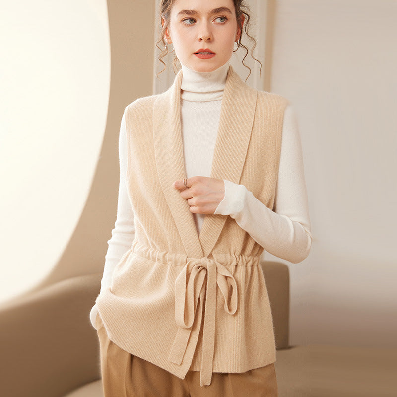 Gilet Senza Maniche in Maglia con Cintura da Donna | Elena