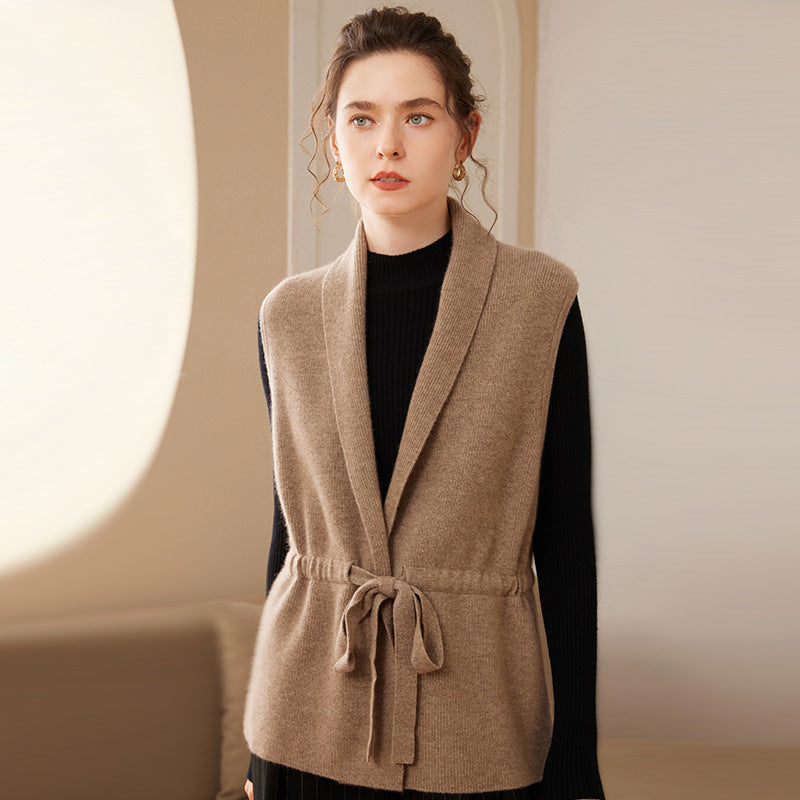 Gilet Senza Maniche in Maglia con Cintura da Donna | Elena