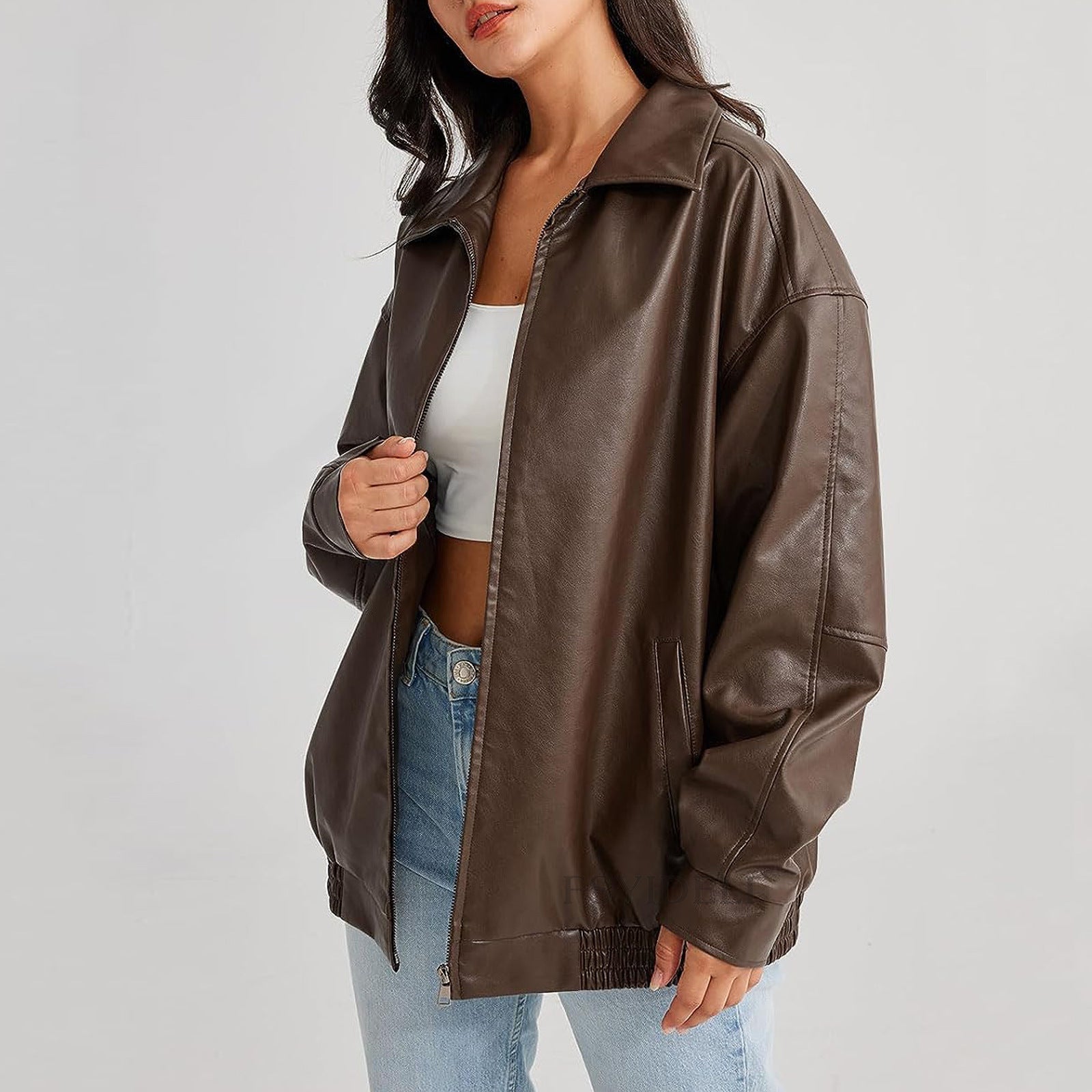 Giovanna | Donna Giacca Bomber Ecopelle Oversize Colletto a Revers