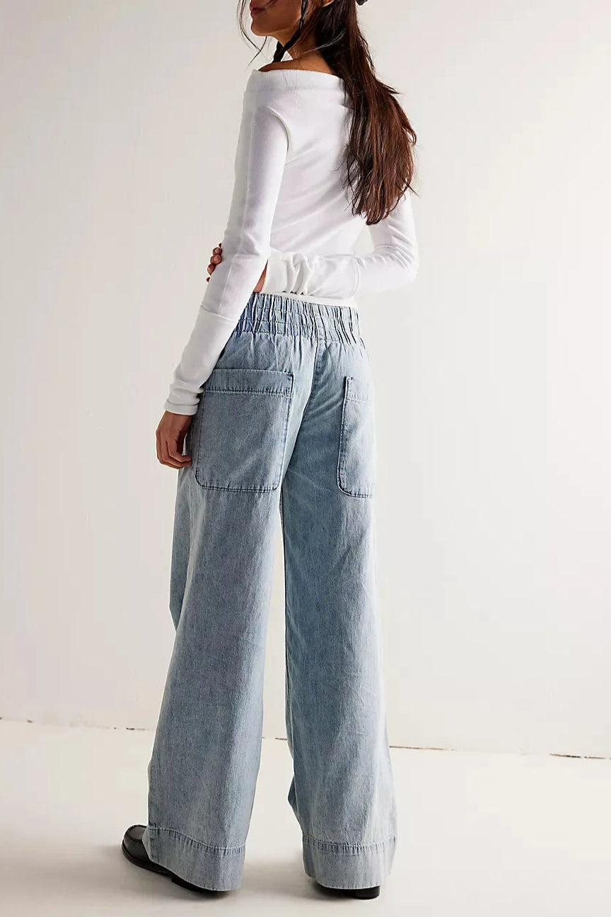 Jeans Donna a Vita Alta con Elastico e Gamba Larga | Alessia