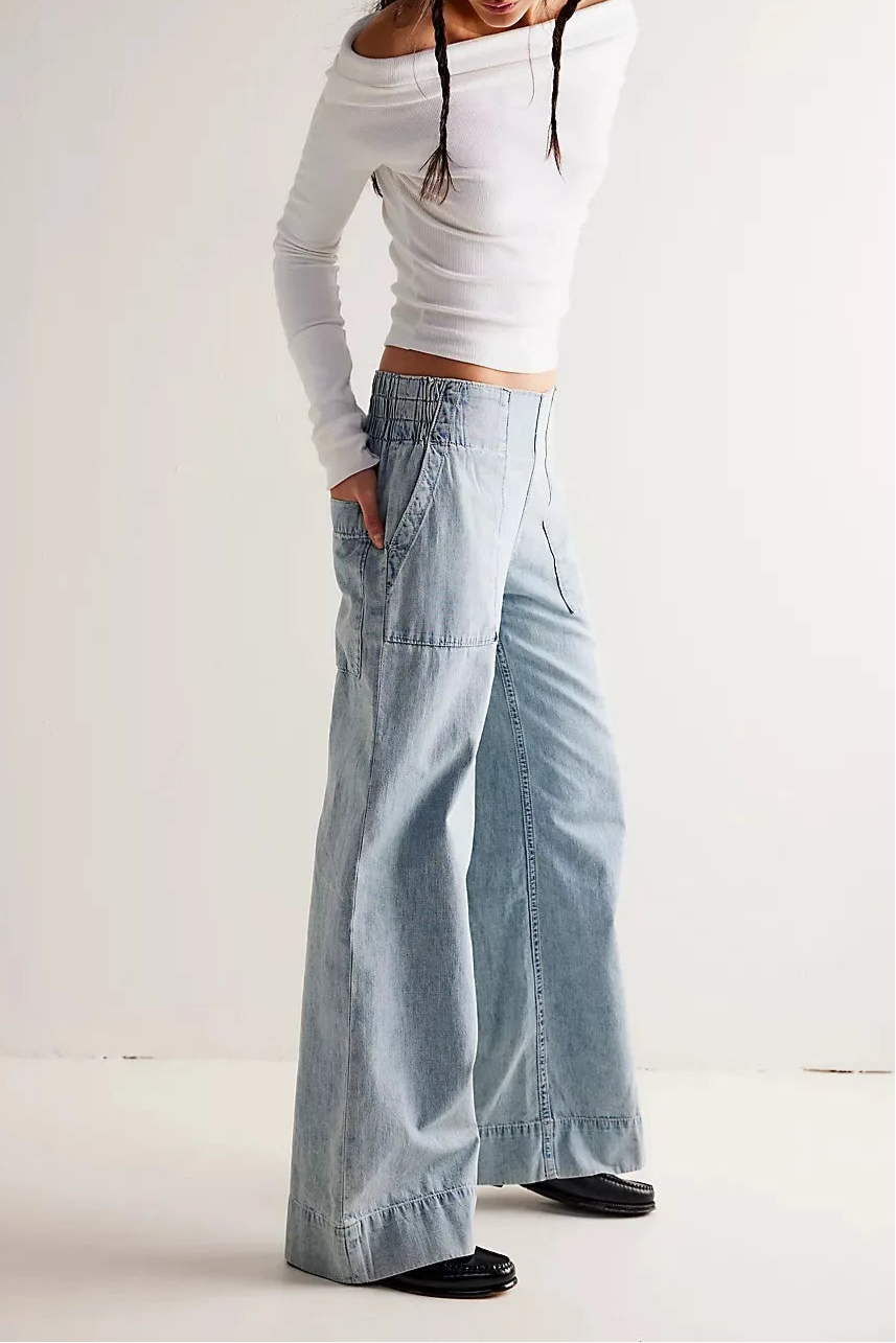 Jeans Donna a Vita Alta con Elastico e Gamba Larga | Alessia