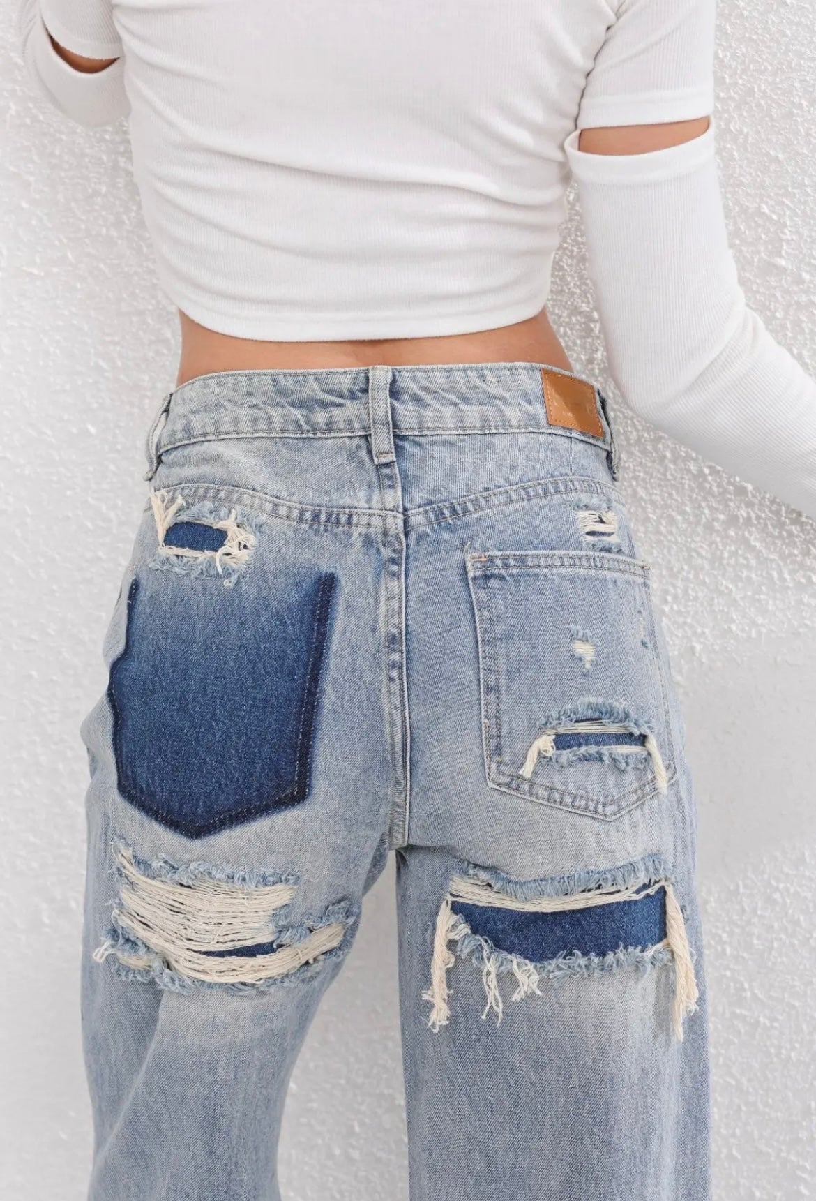 Jeans a Gamba Dritta a Vita Alta con Patchwork e Effetto Usato per Donna | Daniela