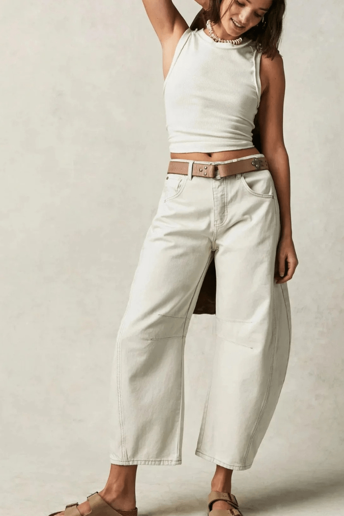 Jeans a Gamba Larga a Taglio a Barile da Donna | Shaina Bianco