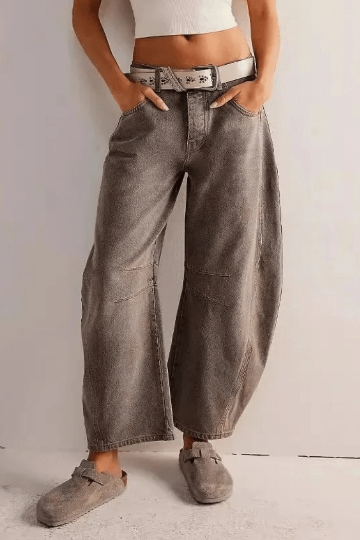 Jeans a Gamba Larga a Taglio a Barile da Donna | Shaina Camello