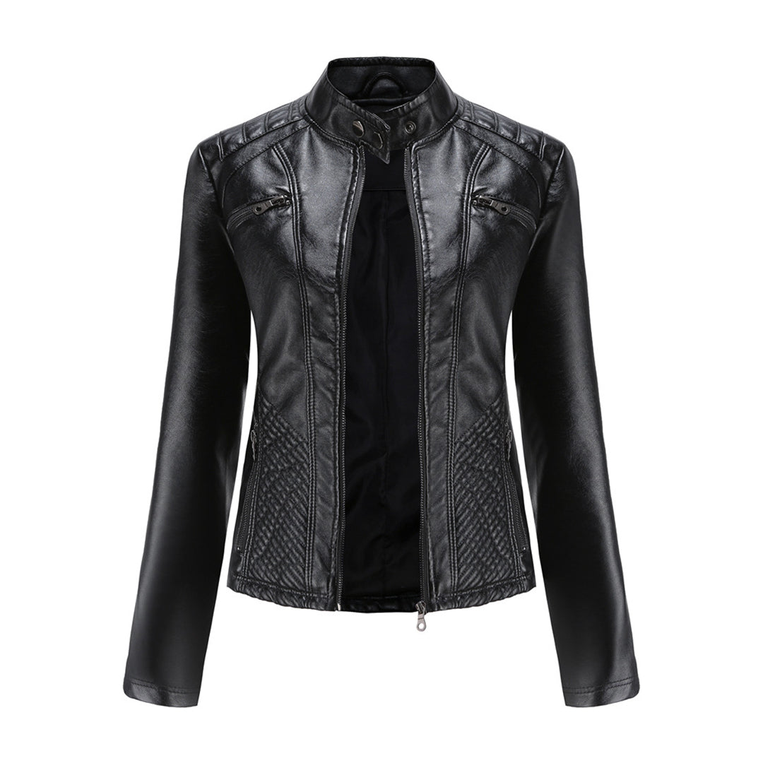 Jorven | Giacca Biker Donna Slim Fit in Pelle Sintetica con Zip Frontale