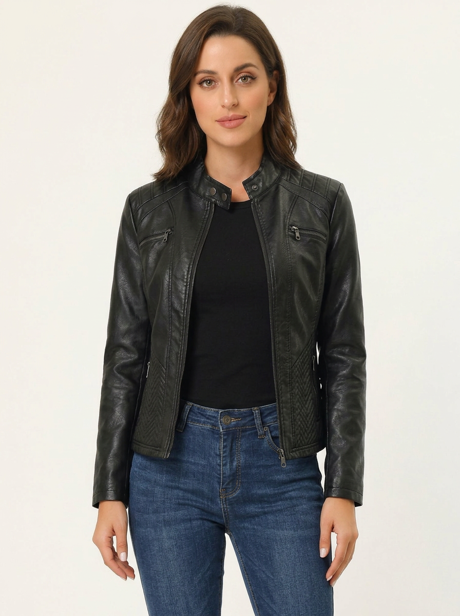 Jorven | Giacca Biker Donna Slim Fit in Pelle Sintetica con Zip Frontale 1
