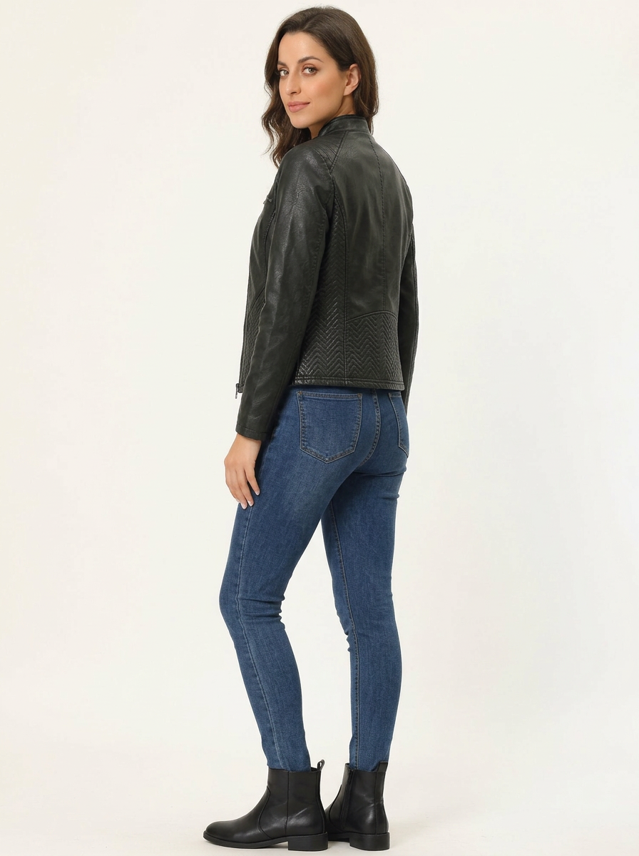 Jorven | Giacca Biker Donna Slim Fit in Pelle Sintetica con Zip Frontale 3