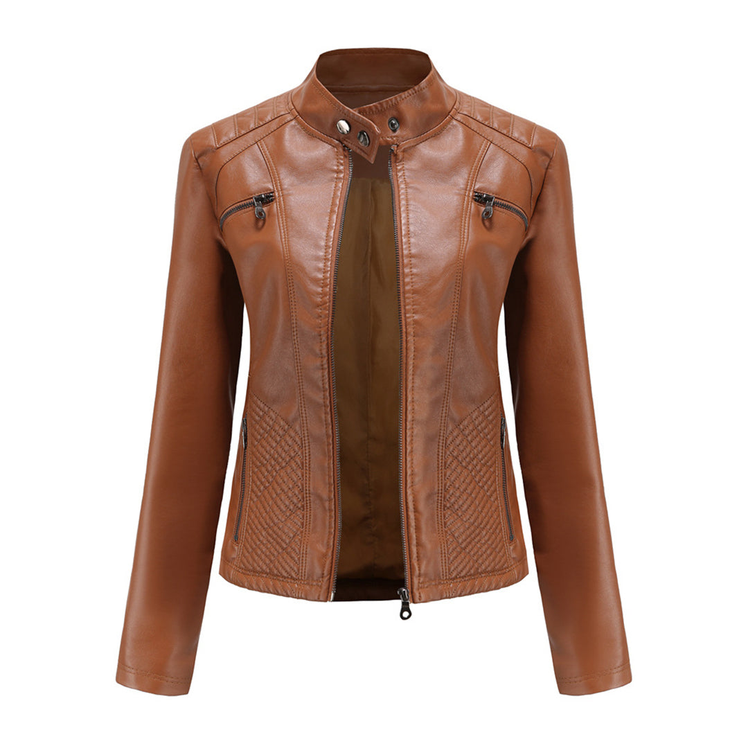 Jorven | Giacca Biker Donna Slim Fit in Pelle Sintetica con Zip Frontale 6