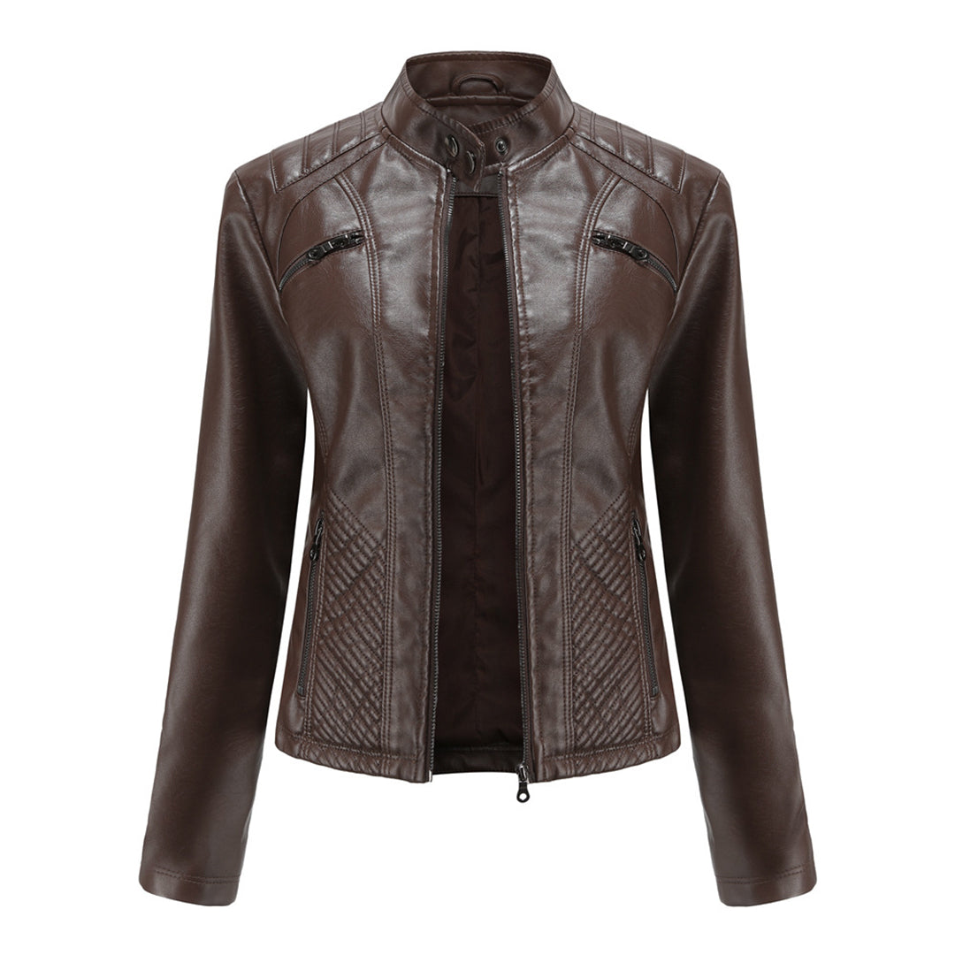 Jorven | Giacca Biker Donna Slim Fit in Pelle Sintetica con Zip Frontale 8
