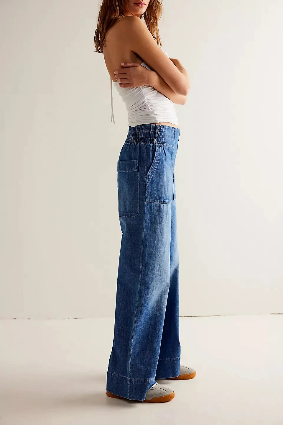 Julia | Donna Jeans a Gamba Larga Vita Alta Tasche Applicate 5