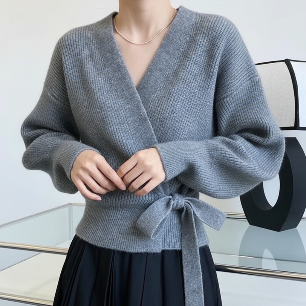 Lima | Cardigan Wrap Maglia con Laccio Avvolgente Grigio Taglia Unica